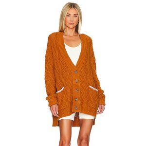 Free People Montana Cable Knit Cardigan Sweater in Pumpkin Pie
